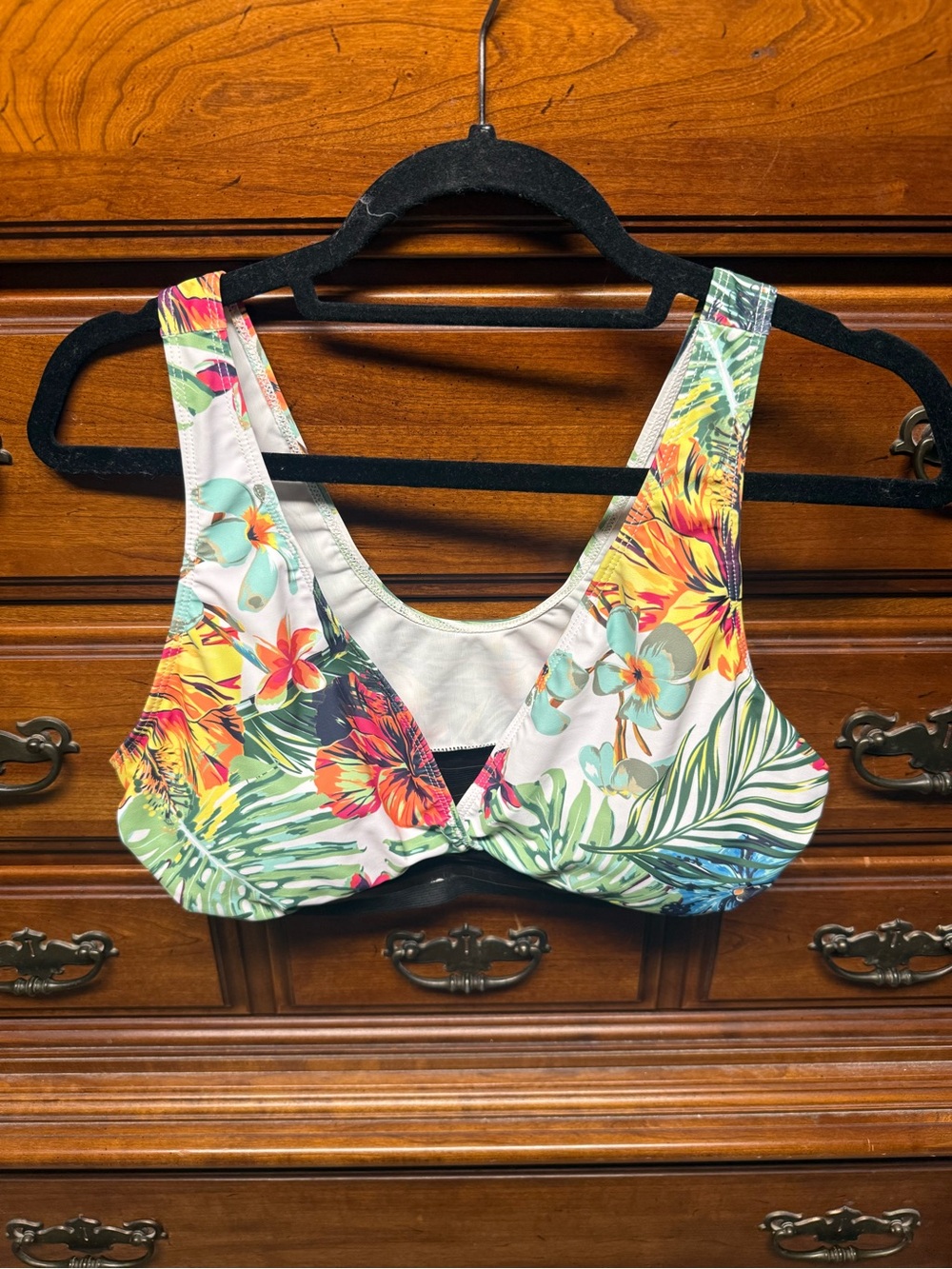 White Multi Tropical Floral Scoop Bikini Top